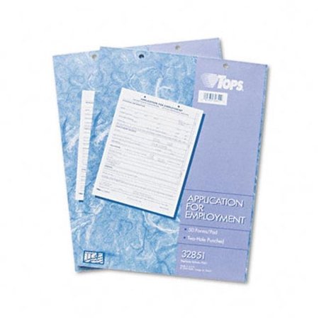 TOPS Tops 32851 Application for Employment  8-1/2 x 11  Two 50-Form Pads Pack 32851
